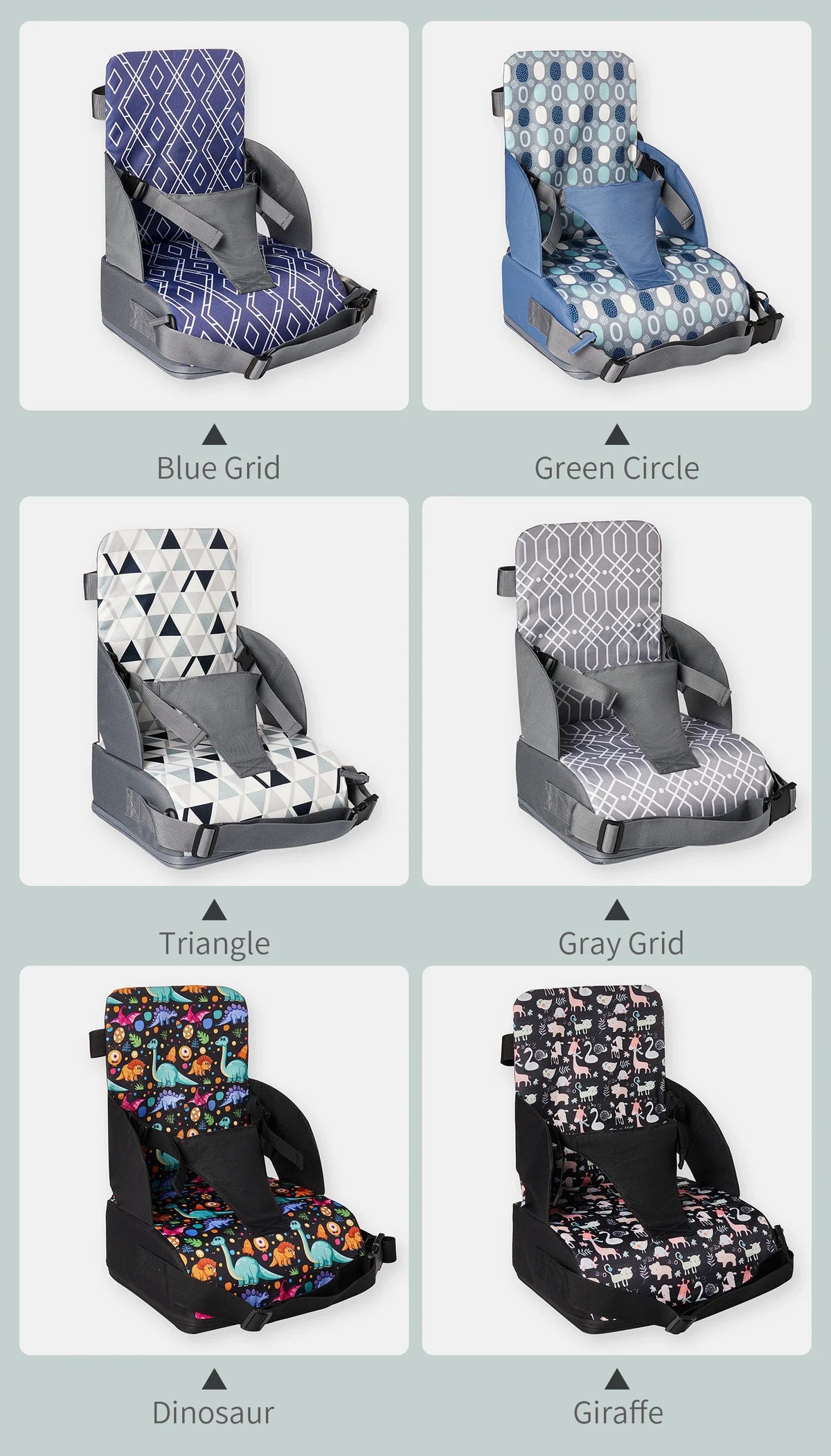 Portable Dining Booster Cushion by INSULAR, Foldable Toddler Chair Seat Pad with Backrest and Buckle Straps for Supervised Home and Away Meals