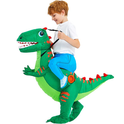 Inflatable Dinosaur Costume for Kids, Ride-On Style Dress-Up Outfit with Fan for Halloween, Birthday Parties and Holiday Cosplay