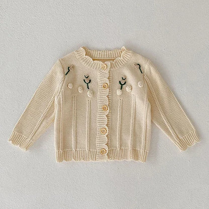 Baby Girl Knit Cardigan Sweaters with Long Sleeves, Korean-Style Infant and Toddler Layering Coats in Multiple Designs, Sizes 3M to 3T