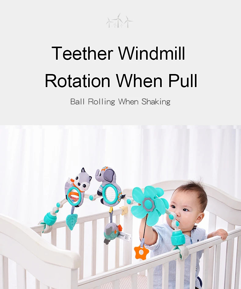 Adjustable Baby Activity Arch with Clamp-On Animal Toys, Colorful Stroller Play Bar for Supervised Sensory Exploration and Baby Shower Gifts