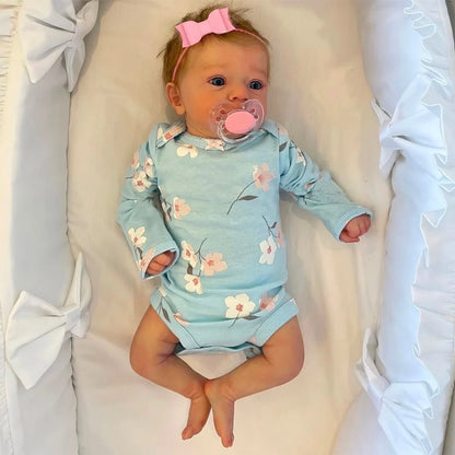 Blue Eyed Reborn Baby Doll Felicia with Hand-Rooted Hair and Soft Cloth Body, 18–19 Inch Vinyl Details, Clothes, Bottle and Random Pacifier