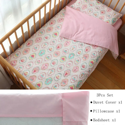 Cotton Toddler Bedding Set, 3-Piece Printed Duvet Cover and Pillowcase with Flat Sheet or Mattress Cover, Kids Room Bed Linens