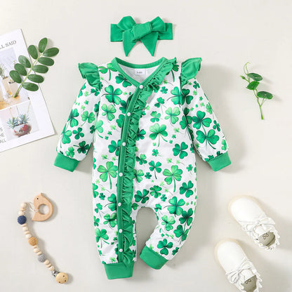 Bear Print Infant Romper with Long Sleeves and Front Fastenings, Contrast Trim and Footless Cuffs for Everyday Baby Outfits, Sizes 1-18 Months