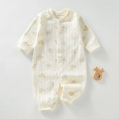 Printed Baby One-Piece Romper with Long Sleeves, Front Opening and Footless Legs, Heart and Animal Style Options for Boys and Girls, Sizes 59-90 cm