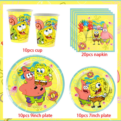 SpongeBob Birthday Party Supplies with Patrick Star, Disposable Plates, Cups, Balloons and Decoration Options for Kids Celebrations