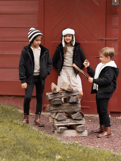 Kids Lined Zip-Up Hoodie with Plush-Textured Interior, Hood and Front Pockets, Boys and Girls Fall Winter Jacket for Everyday Layering