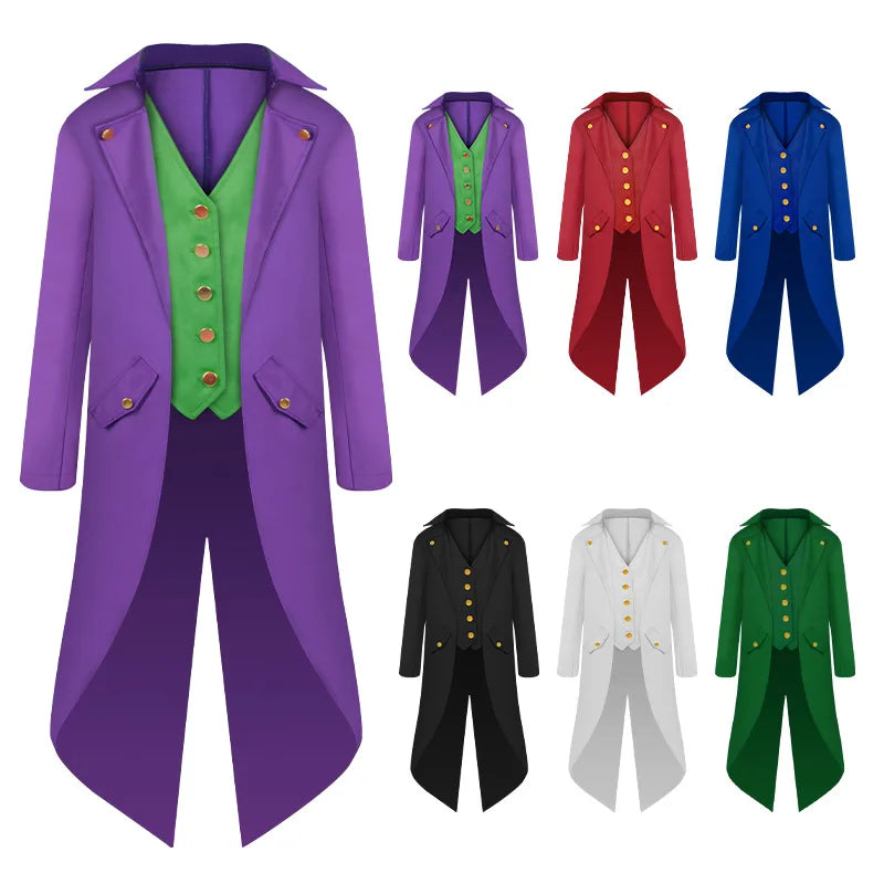 Gothic Costume Tailcoat for Adults and Kids, Polyester Steampunk Cosplay Coat for Halloween Parties, Renaissance Festivals and Stage Performances