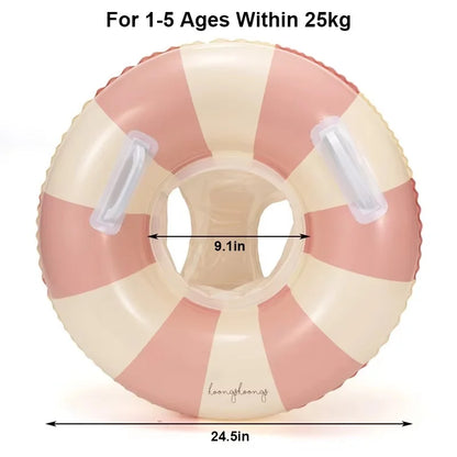 Inflatable Baby Pool Float Seat with Detachable Canopy and Easy-Grip Handles, Retro Striped Swim Ring for Supervised Summer Water Play