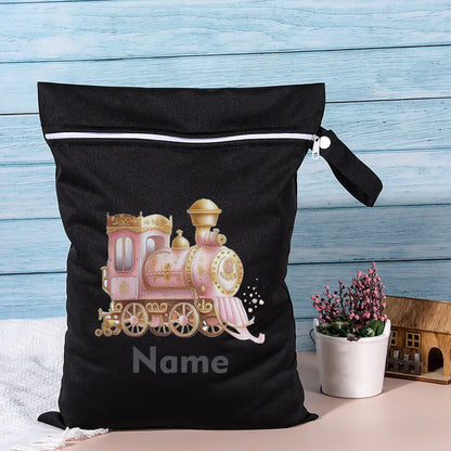 Dinosaur Wet Bag with Personalized Name Design, 40 x 28 cm Polyester Diaper Storage Pouch with Waterproof Membrane for Swimwear and Kids Essentials