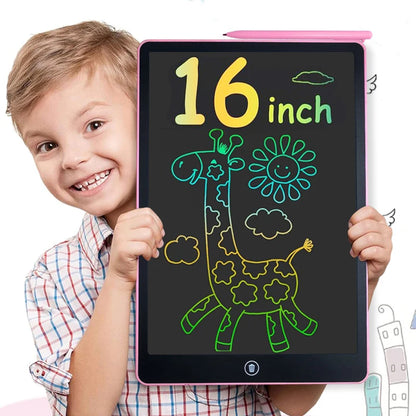 16-Inch Color LCD Drawing Board, Reusable Kids Writing Tablet with Erase Lock Switch and POM Stylus for Doodles, Letters and Number Practice