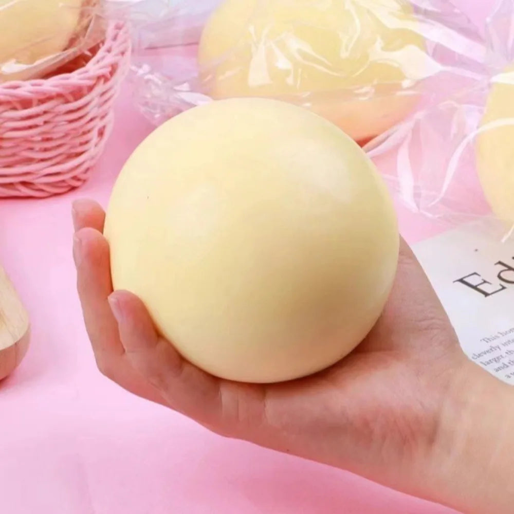 Squishy Stress Ball with Dough Filling, Soft TPR Round Squeeze Fidget in Yellow, Blue, Pink or White for Tactile Play and Desk Breaks