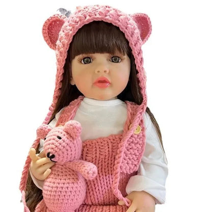 Long Hair Reborn Girl Doll with Fixed Acrylic Eyes, 20 Inch Toddler-Style Doll with Movable Limbs, Clothes, Magnetic Pacifier and Bottle