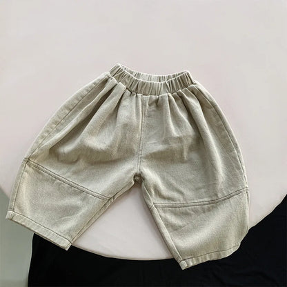 Toddler Wide Leg Pants with Elastic Waist and Stitched Patch Pockets, Apricot or Dark Gray Casual Harem Trousers for Boys and Girls, 12M–6T