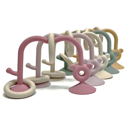 Silicone Suction Bead Toy with Curved Track and Sliding Rings, Colorful Tabletop Activity for Supervised Grasping and Visual Exploration