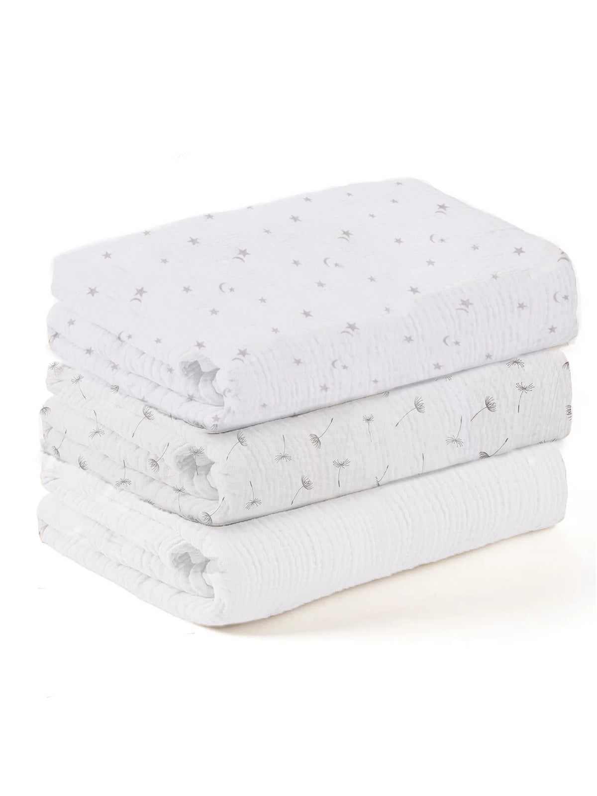 3-Piece Muslin Receiving Blanket Set for Newborn Care, Soft Breathable Baby Wraps with Printed and Solid Design Options in 120 x 100 or 80 x 65 cm