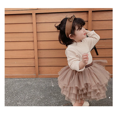 Tiered Tulle Tutu Skirt for Toddler and Little Girls with Gathered Waistband, Fluffy Solid Color Pettiskirt for Birthdays, Dance and Dress-Up