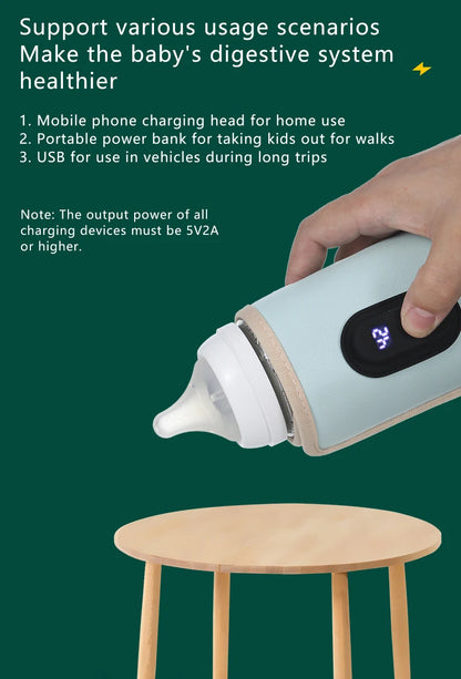 Digital Bottle Warming Wrap with 21 Temperature Levels, USB Powered Baby Milk Warmer Sleeve for Travel Using a 5V 2A External Power Source