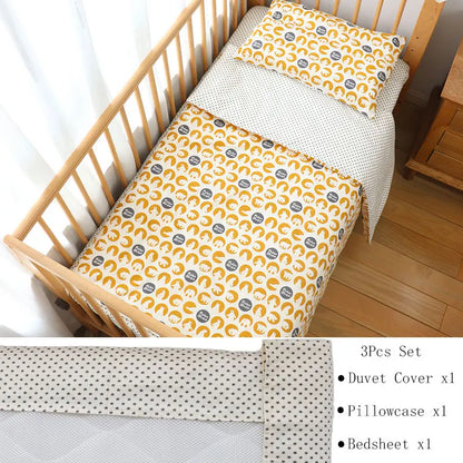 Cotton Toddler Bedding Set, 3-Piece Printed Duvet Cover and Pillowcase with Flat Sheet or Mattress Cover, Kids Room Bed Linens