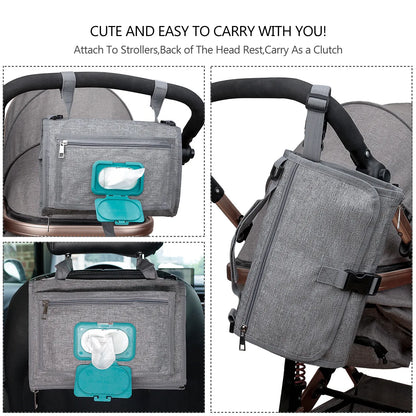 Diaper Changing Clutch with Foldout Baby Mat and Storage Pockets, 3-in-1 Portable Waterproof Changing Pad for Everyday Outings