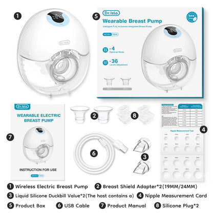Single Wearable Breast Pump, Dr.ISLA EB46 Hands-Free Electric Milk Collector with 4 Modes, 36 Levels, LED Display and 210 mL Capacity