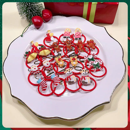 Christmas Hair Ties for Girls, 20-Piece Red Elastic Ponytail Holder Set with Santa, Reindeer, Bells and Festive Charms for Holiday Hairstyles
