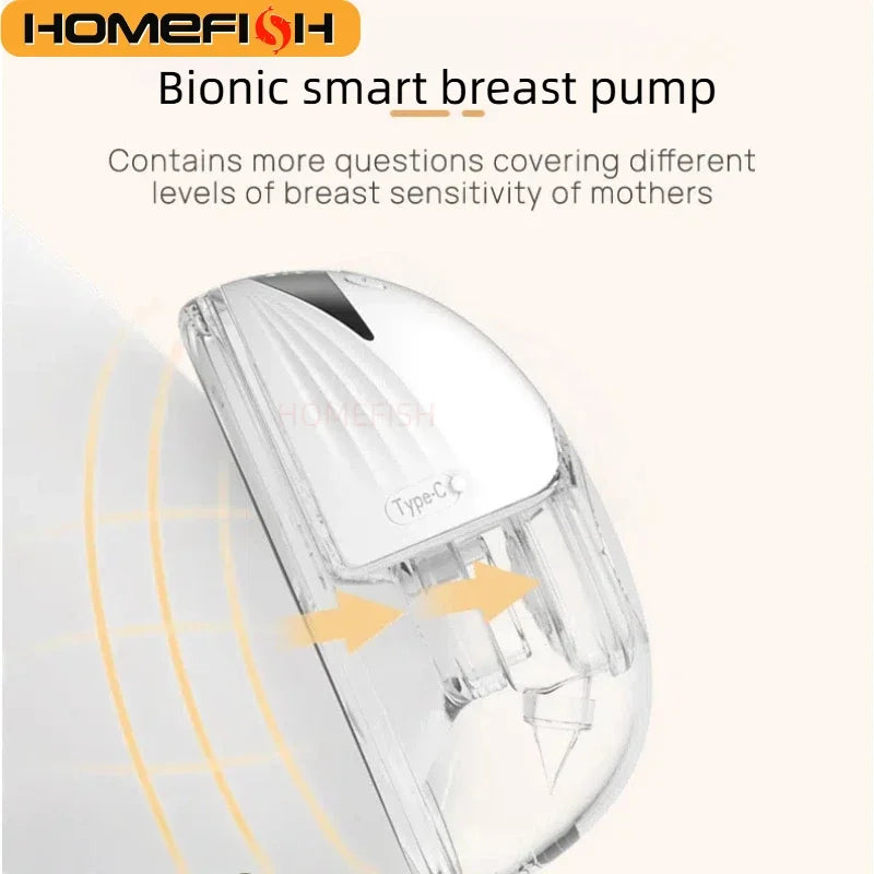 HOMEFISH Wearable Breast Pump MY-375 White 2-Piece Set with 4 Modes, 12 Adjustable Levels, 1200mAh Rechargeable Battery and Type-C Charging