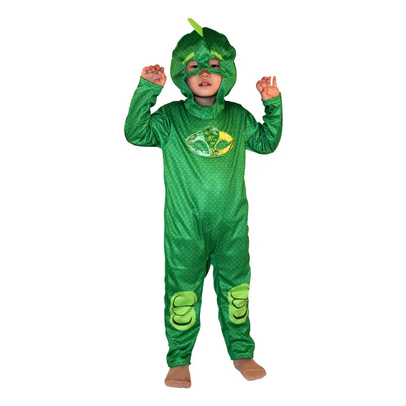 Kids Superhero Jumpsuit Costume with Mask, Blue Red or Green Cartoon Dress-Up Outfit for Halloween, Birthday Parties and Pretend Play