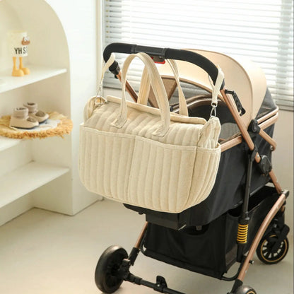 Textured Diaper Tote Bag with Zipper Closure, Interior Organizer Pockets and Carry Handles, Solid Color Baby Essentials Bag for Everyday Outings