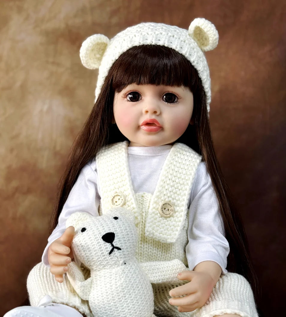 Long Hair Reborn Girl Doll with Fixed Acrylic Eyes, 20 Inch Toddler-Style Doll with Movable Limbs, Clothes, Magnetic Pacifier and Bottle