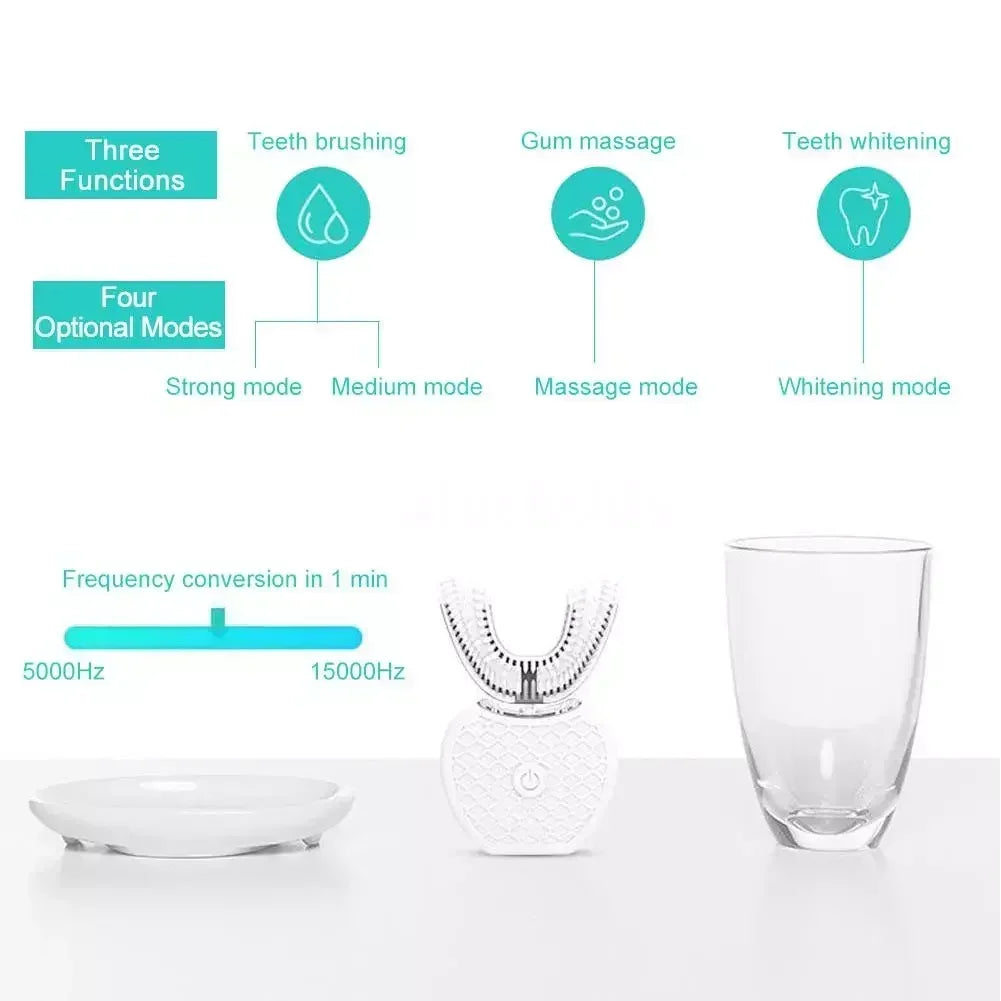 Silicone Mouthpiece Electric Toothbrush for Adults with U-Shaped Head, Three Modes, Rechargeable Handle and Charger for Everyday Oral Care