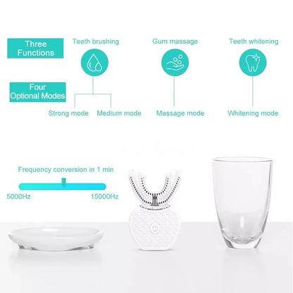 Silicone Mouthpiece Electric Toothbrush for Adults with U-Shaped Head, Three Modes, Rechargeable Handle and Charger for Everyday Oral Care
