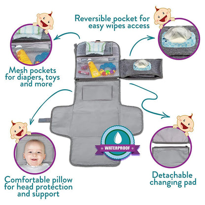 Diaper Changing Clutch with Foldout Baby Mat and Storage Pockets, 3-in-1 Portable Waterproof Changing Pad for Everyday Outings