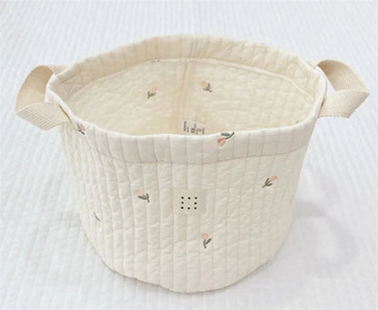 Diaper Storage Basket with Cute Bear Embroidery and Carry Handles, Quilted Nursery Organizer for Newborn Diapers, Toys and Baby Essentials