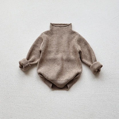 Kids Ribbed Turtleneck Sweater for Boys and Girls, Long Sleeve Knit Pullover in Beige, Brown or Black for Spring and Fall Layering, Sizes 12M-6T