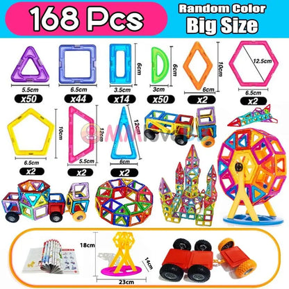 Magnetic Building Blocks for Kids, Large Colorful Geometric Construction Set with 84, 119 or 168 Pieces for Creative STEM Play