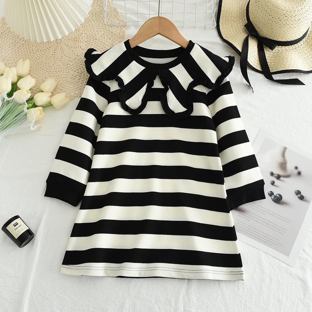 Toddler Girls Floral Dress with Oversized Collar and Long Sleeves, Bear Leader Outfit in Sizes 2T–6T for Spring, Fall and Family Photos