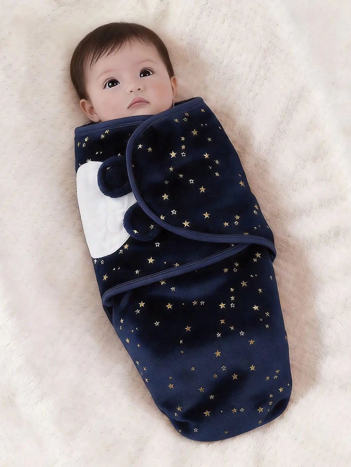 Gold Star Baby Swaddle Wrap for Newborns, Wrap Around Blanket with Overlapping Panels in White, Pink or Blue, Single Piece Nursery Gift