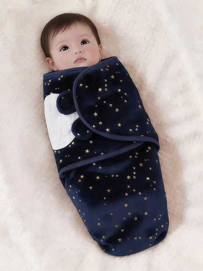 Gold Star Baby Swaddle Wrap for Newborns, Wrap Around Blanket with Overlapping Panels in White, Pink or Blue, Single Piece Nursery Gift