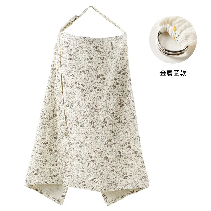 Cotton Nursing Cover with Adjustable Metal Buckle, Breathfeeding Privacy Shawl in Floral, Leaf and Leopard Prints for Moms on the Go