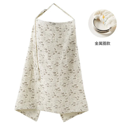 Cotton Nursing Cover with Adjustable Metal Buckle, Breathfeeding Privacy Shawl in Floral, Leaf and Leopard Prints for Moms on the Go