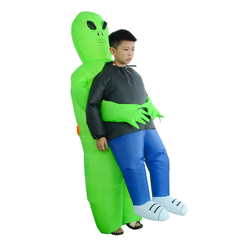 Alien Carry-Me Inflatable Suit for Kids and Adults with USB Fan and Battery Box, Green Space Creature Costume for Halloween Parties and Cosplay