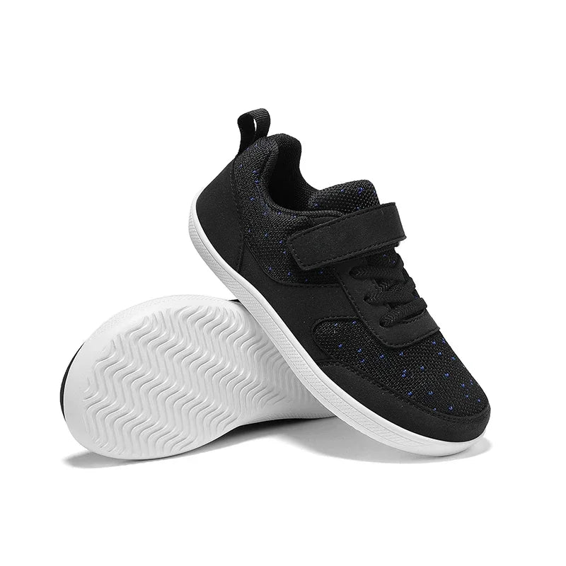 Kids Breathable Mesh Walking Shoes with Wide Toe Design, Hook-and-Loop Strap and Textured EVA Soles in Blue, Black, Pink or Grey