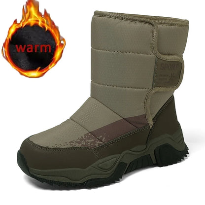 High-Top Kids Snow Boots with Hook-and-Loop Side Straps, Padded Shafts and Chunky Tread Soles for Winter Outings, Chinese Sizes 31-42