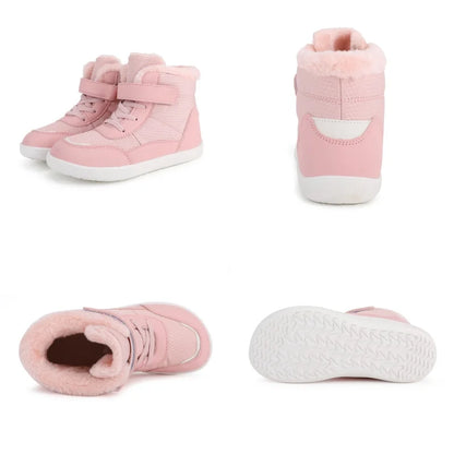 Wide Toe Winter Boots for Kids, Barefoot-Style High-Top Shoes with Cozy Lined Styling and Strap Options for Boys and Girls Cold-Weather Outfits