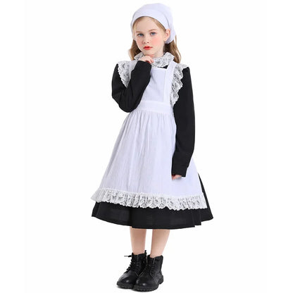 Girls Pioneer Prairie Costume Dress with Apron and Bonnet Options for Colonial School Plays, Historical Dress-Up and Halloween Events