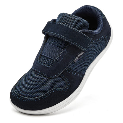 Kids Zero-Drop Barefoot Sneakers by HOBIBEAR with Wide Toe Box, Hook-and-Loop Strap, Mesh Upper and Artificial Leather Toe for Lightweight Everyday Wear