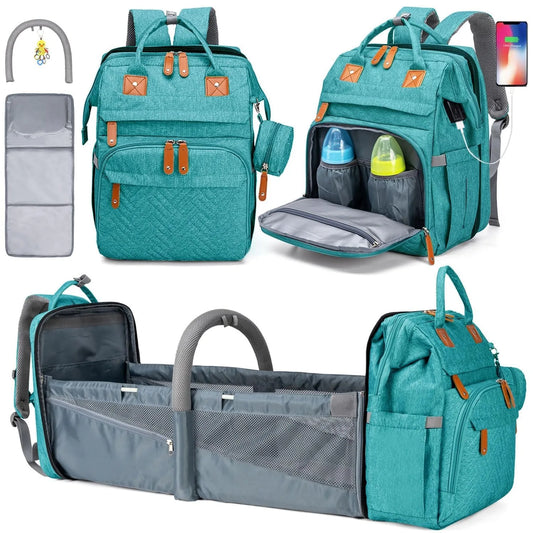 19-Pocket Diaper Backpack with Detachable Changing Station and USB Port, Baby Essentials Organizer with Pacifier Case for Moms and Dads