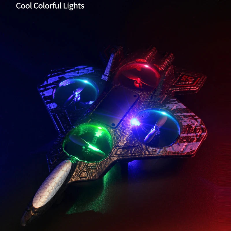 RC Fighter Drone with Lights, 2.4GHz Remote Control Foam Quadcopter in Red or Blue, Approx. 10-Minute Flight Time for Aviation Hobby Play