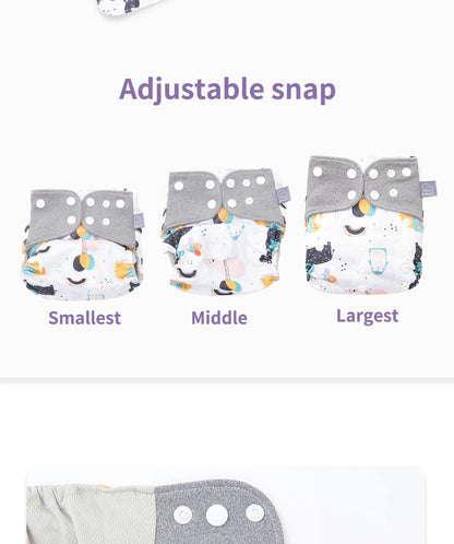 Mesh-Lined Cloth Diapers by Elinfant, 4-Pack Adjustable Pocket Baby Nappies with 4 Three-Layer Microfiber Inserts and Waterproof PUL Outer