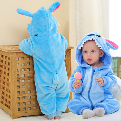 Baby Animal Hooded Costume Jumpsuit with Flannel Styling, Duck, Rabbit, Leopard and More Dress-Up Options for Boys and Girls, Sizes 70-120